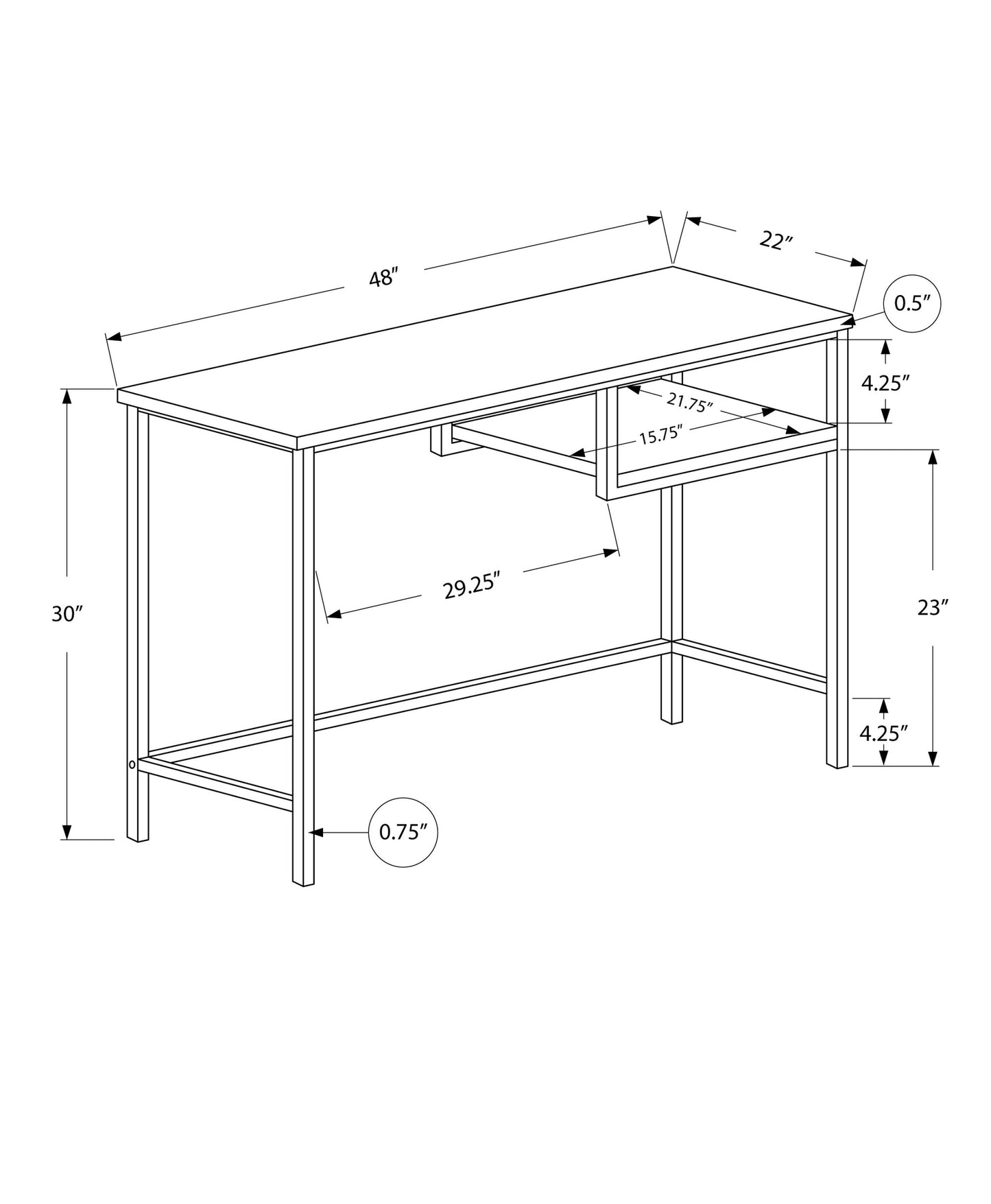 22" White and Silver Computer Desk