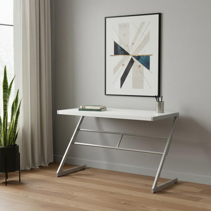 48" White and Silver Computer Desk
