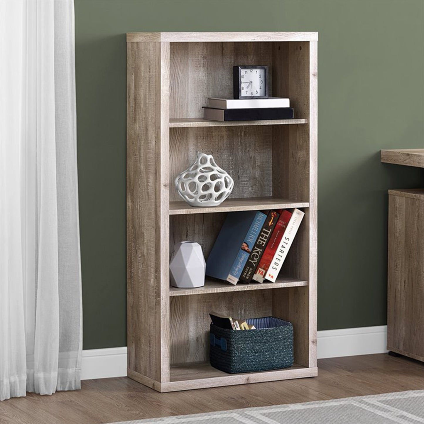 White Wood Adjustable Four Tier Bookcase