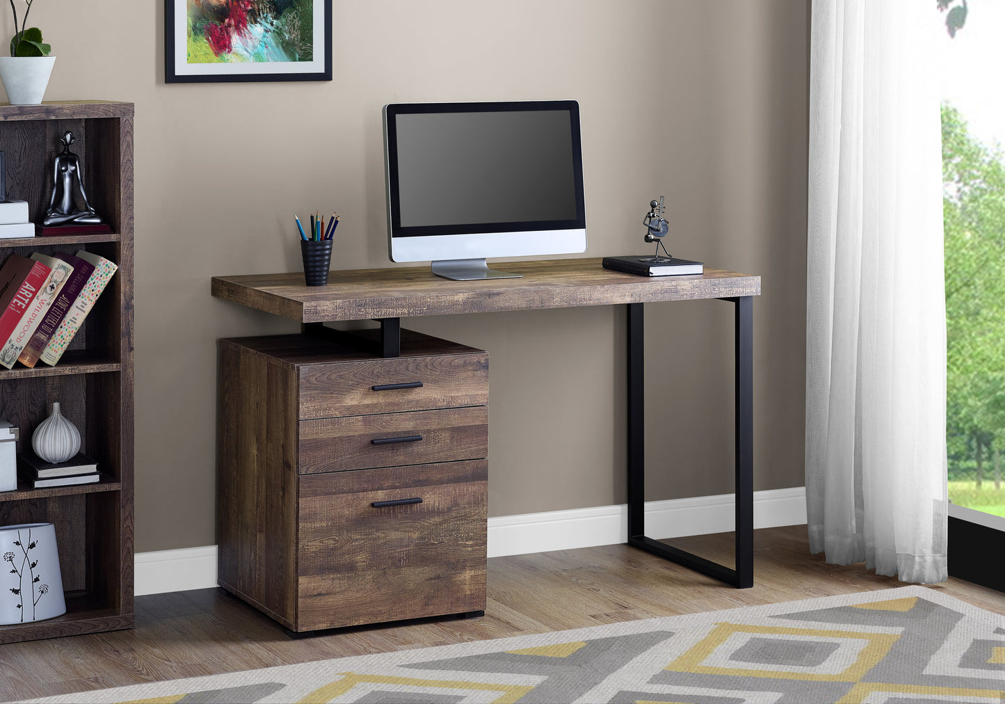 24" Brown and Black Computer Desk With Three Drawers