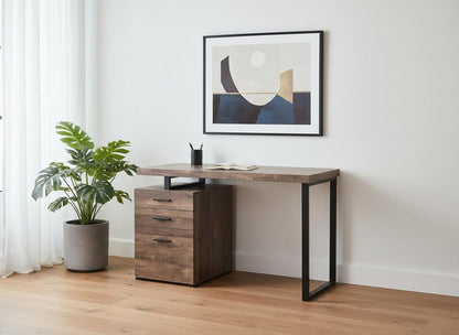 24" Taupe and Black Computer Desk With Three Drawers