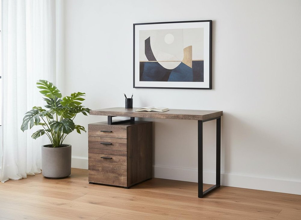 47" Taupe and Black Computer Desk With Three Drawers