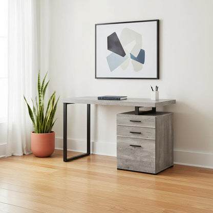 47" Taupe and Black Computer Desk With Three Drawers