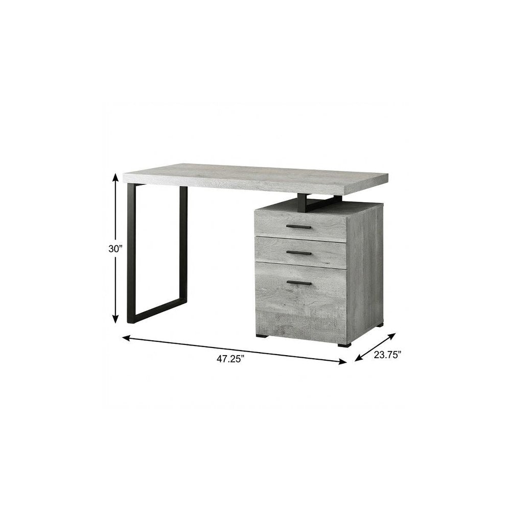 47" Gray and Black Computer Desk With Three Drawers