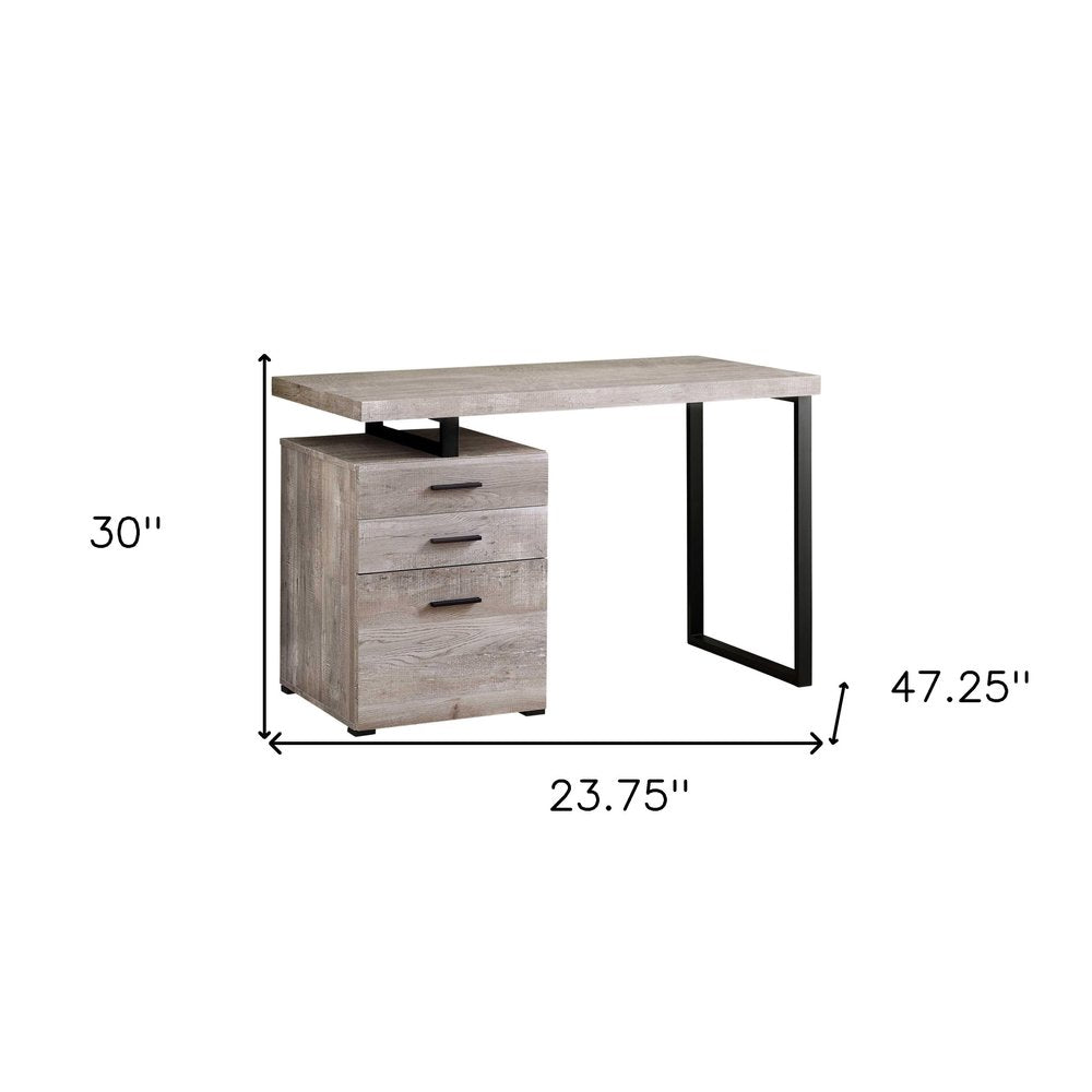 47" Gray and Black Computer Desk With Three Drawers