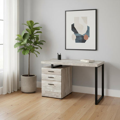47" Gray and Black Computer Desk With Three Drawers