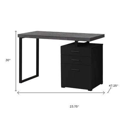 24" Gray and Silver Computer Desk With Three Drawers