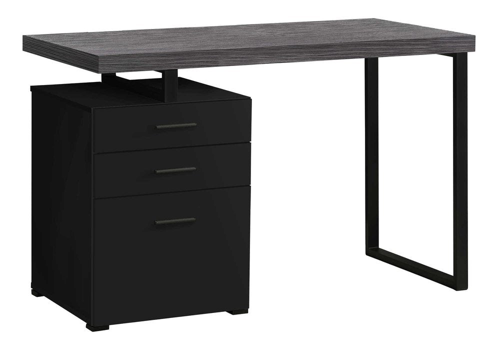 24" Gray and Black Computer Desk With Three Drawers
