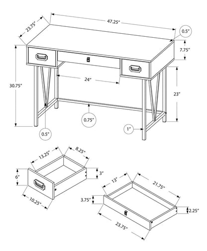 47" Taupe and Black Computer Desk With Three Drawers
