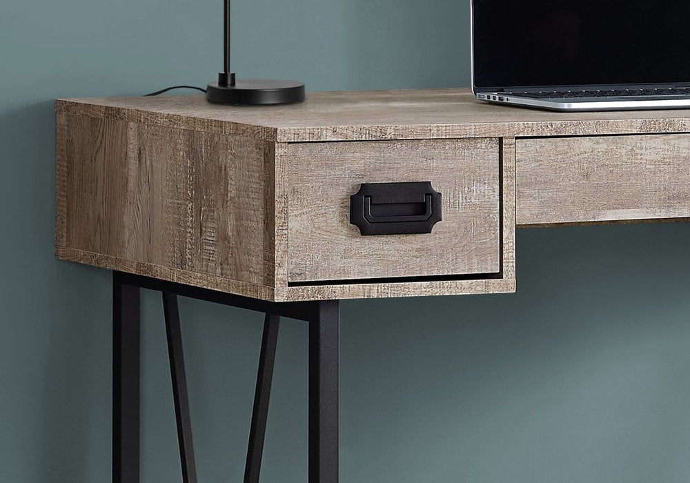 47" Taupe and Black Computer Desk With Three Drawers