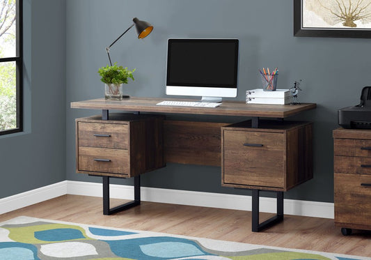 24" Taupe and Black Computer Desk With Three Drawers