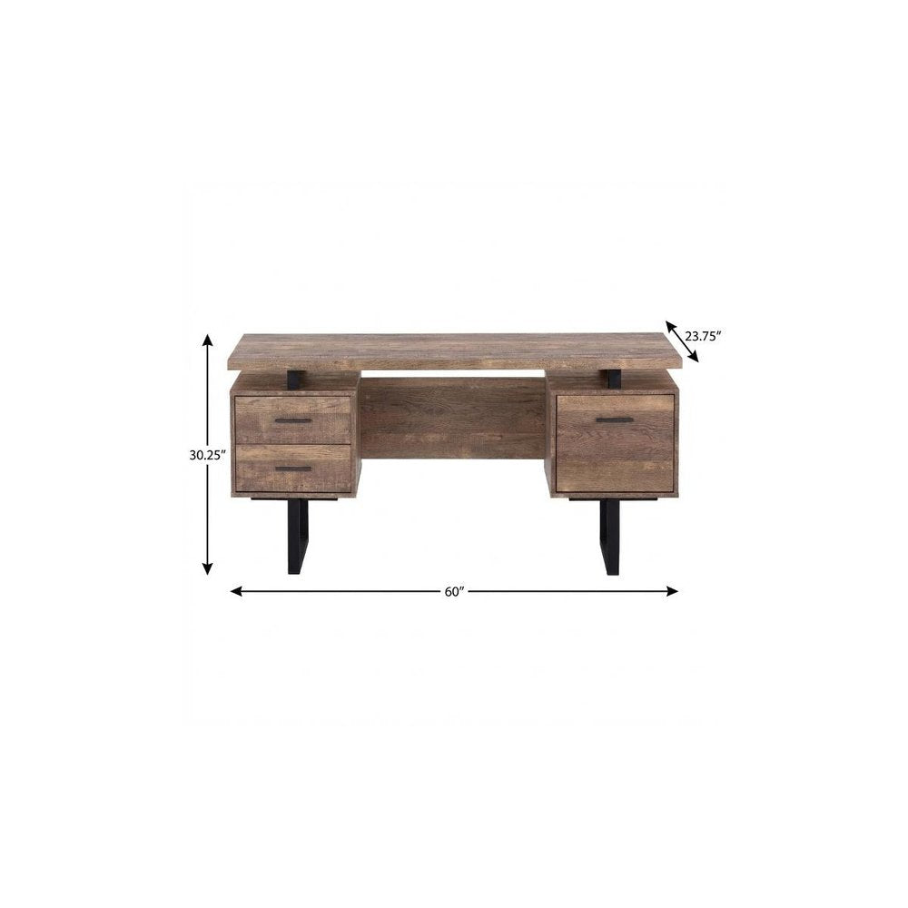 60" Gray and Black Computer Desk With Three Drawers