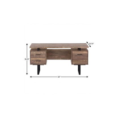 60" Gray and Black Computer Desk With Three Drawers