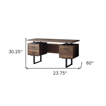 24" Taupe and Black Computer Desk With Three Drawers