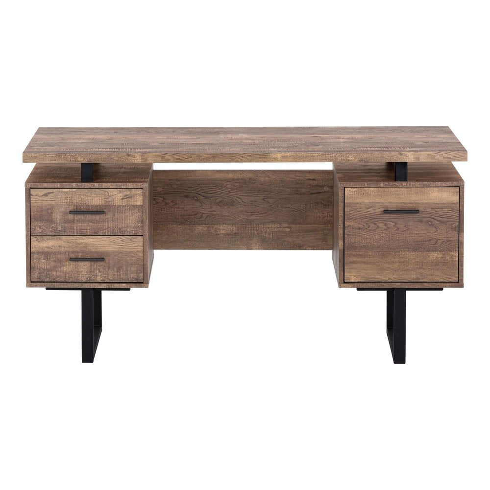 60" Brown and Black With Three Drawers