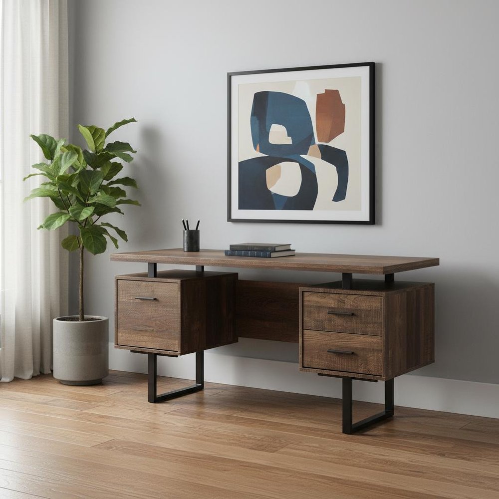 60" Gray and Black Computer Desk With Three Drawers