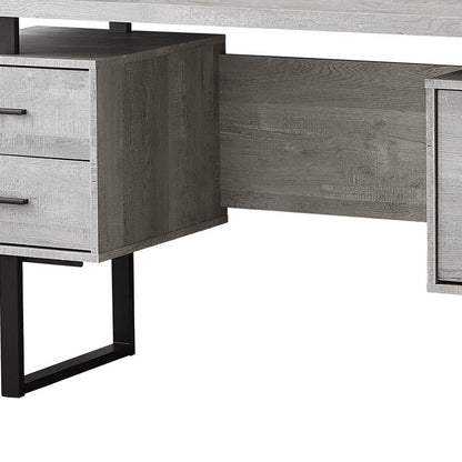 60" Gray and Black Computer Desk With Three Drawers