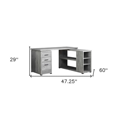 47" Gray L Shape Computer Desk With Three Drawers