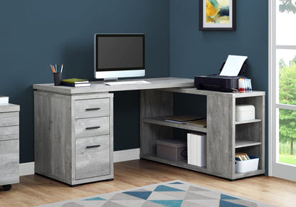 60" Gray L Shape Computer Desk With Three Drawers