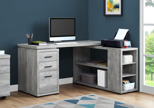 47" Gray L Shape Computer Desk With Three Drawers