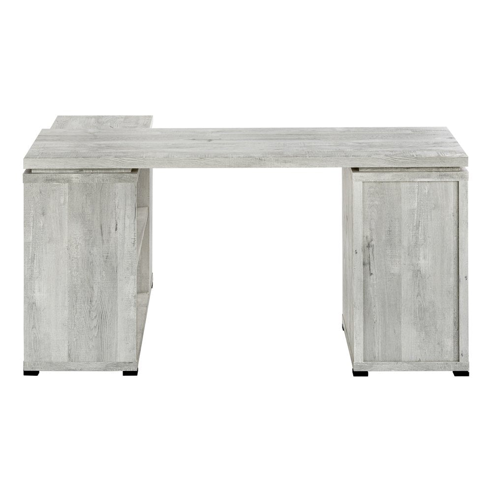 60" Gray L Shape Computer Desk With Three Drawers