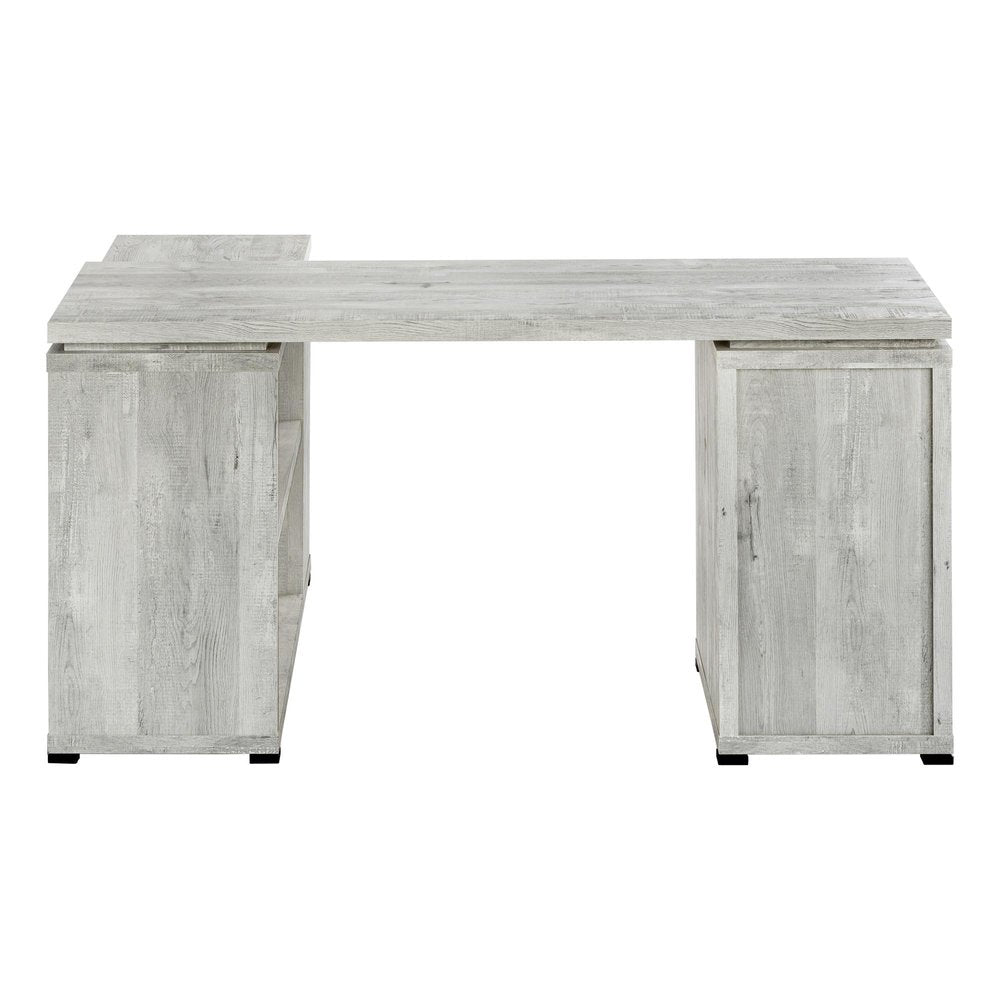 60" Taupe L Shape Computer Desk With Three Drawers