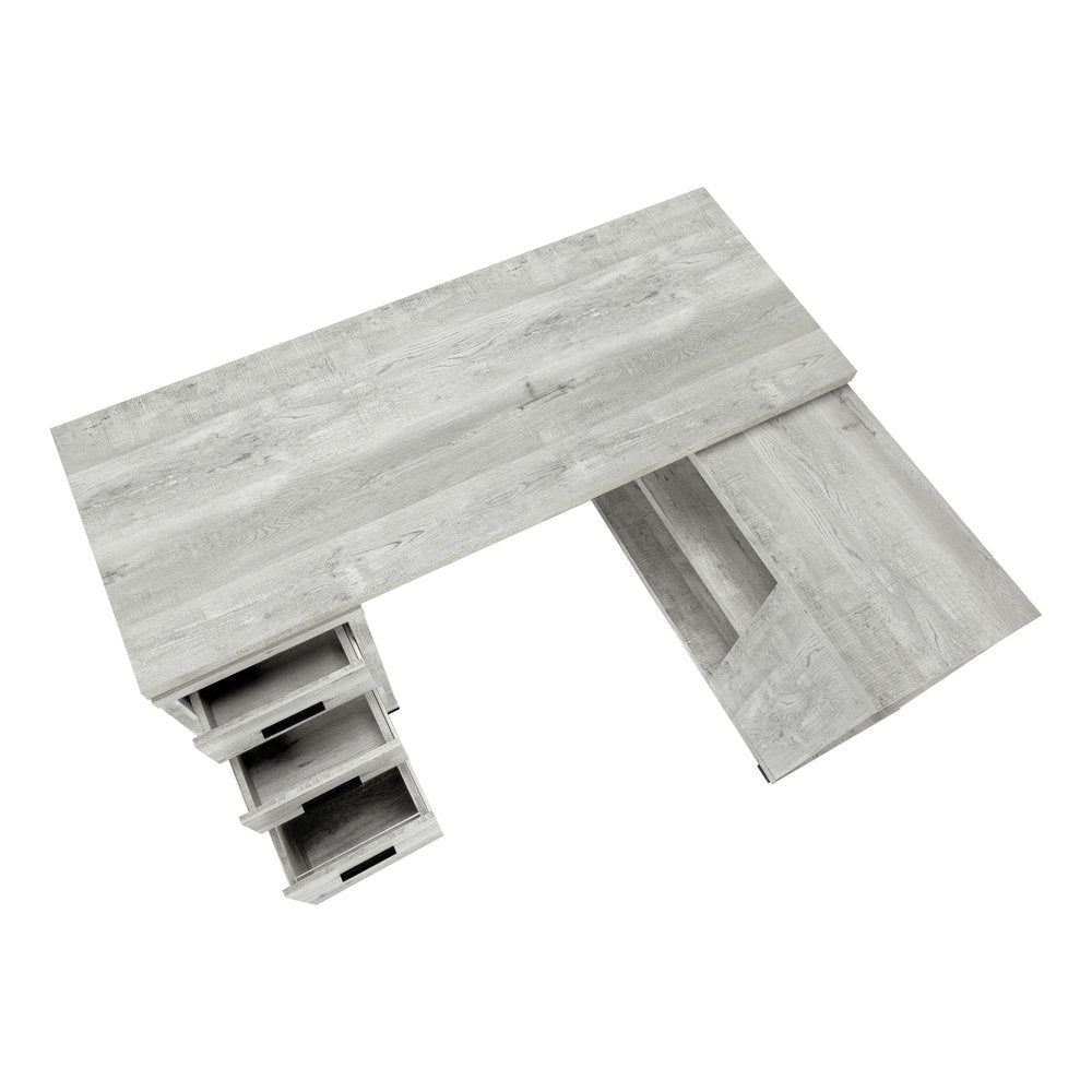 60" Taupe L Shape Computer Desk With Three Drawers