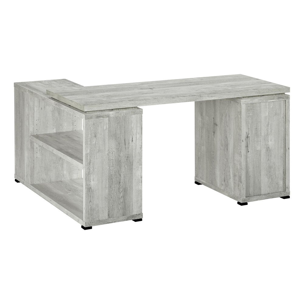 60" Taupe L Shape Computer Desk With Three Drawers