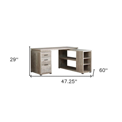 47" Gray L Shape Computer Desk With Three Drawers