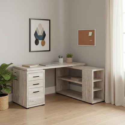 47" Gray L Shape Computer Desk With Three Drawers