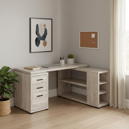 47" Gray L Shape Computer Desk With Three Drawers