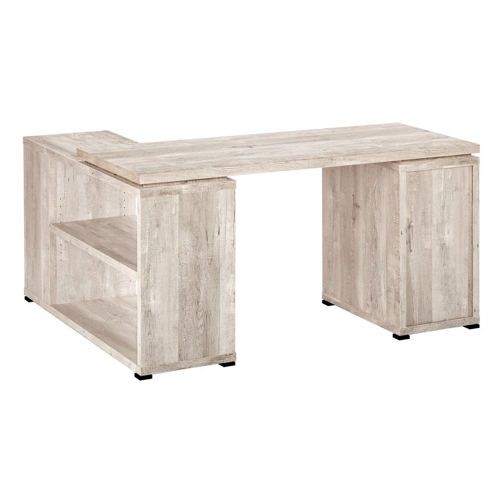 60" Taupe L Shape Computer Desk With Three Drawers