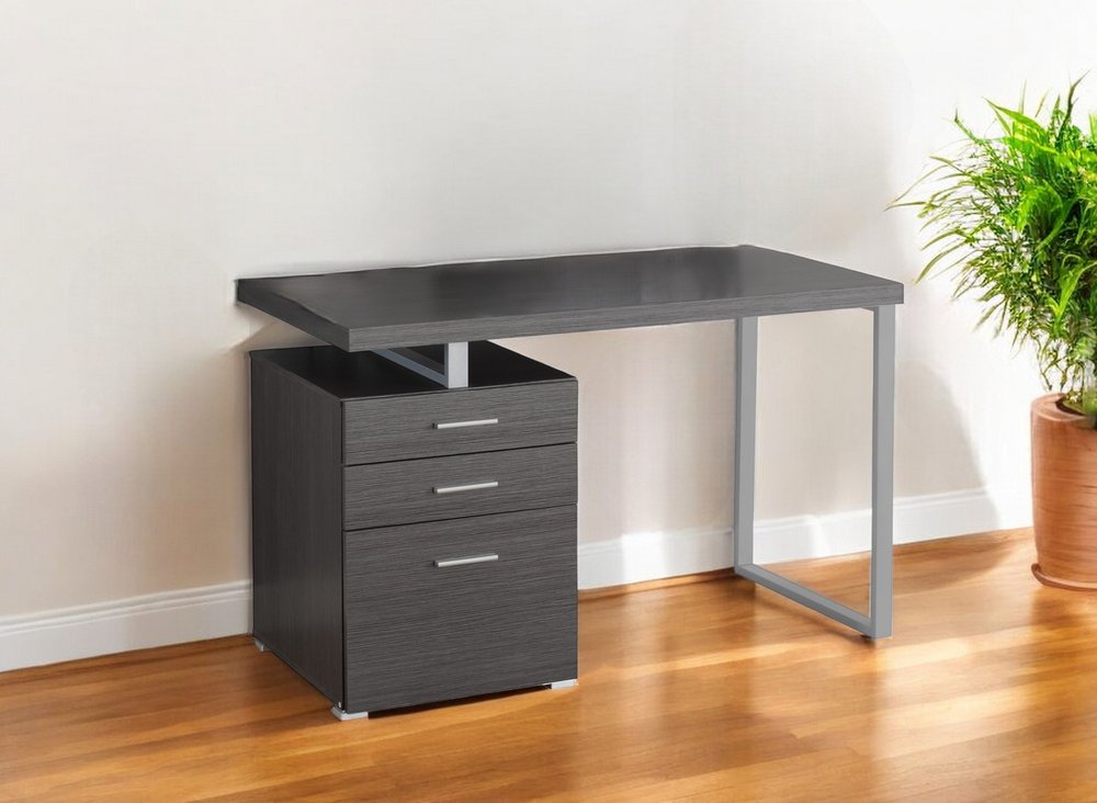24" Gray and Black Computer Desk With Three Drawers
