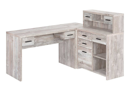 63" Taupe L Shape Computer Desk With Eight Drawers