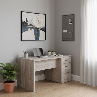 63" Taupe L Shape Computer Desk With Eight Drawers
