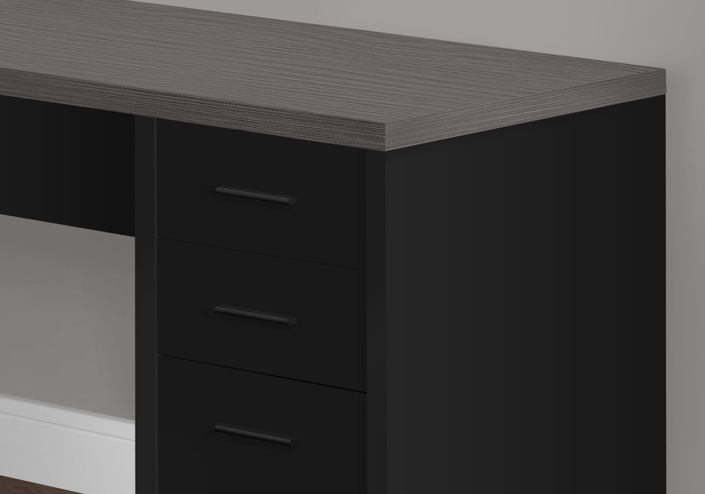 55" Gray and Black L Shape Computer Desk With Three Drawers