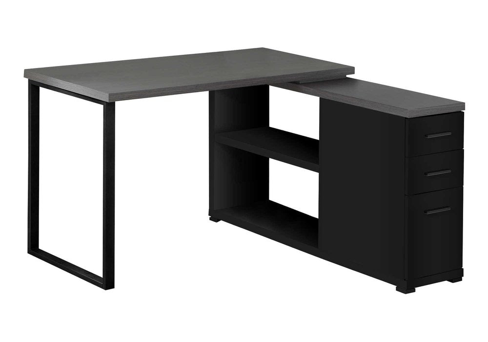 47" White and Silver L Shape Computer Desk With Three Drawers
