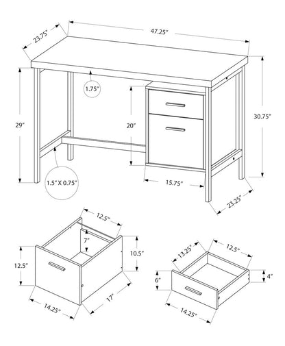 24" White and Silver Computer Desk With Two Drawers
