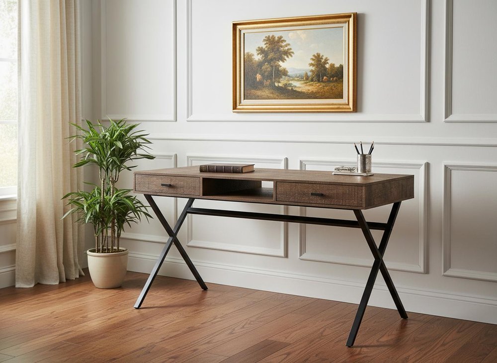 47" Brown and Black Computer Desk With Two Drawers