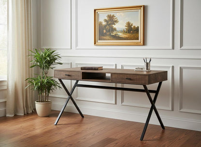 47" Brown and Black Computer Desk With Two Drawers