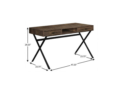47" Brown and Black Computer Desk With Two Drawers