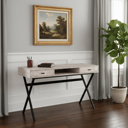 24" White and Silver Computer Desk With Two Drawers