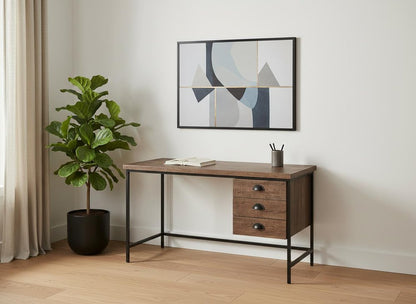 55" Gray and Black Computer Desk With Three Drawers