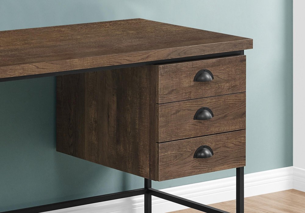 55" Gray and Black Computer Desk With Three Drawers