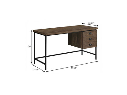 55" Gray and Black Computer Desk With Three Drawers