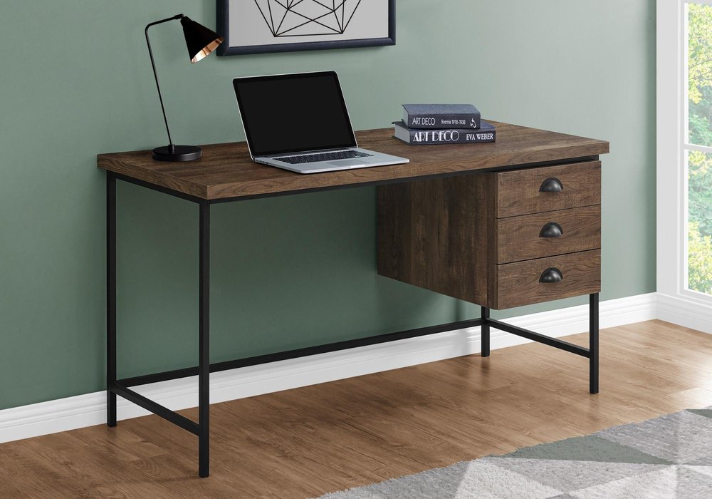 55" Gray and Black Computer Desk With Three Drawers
