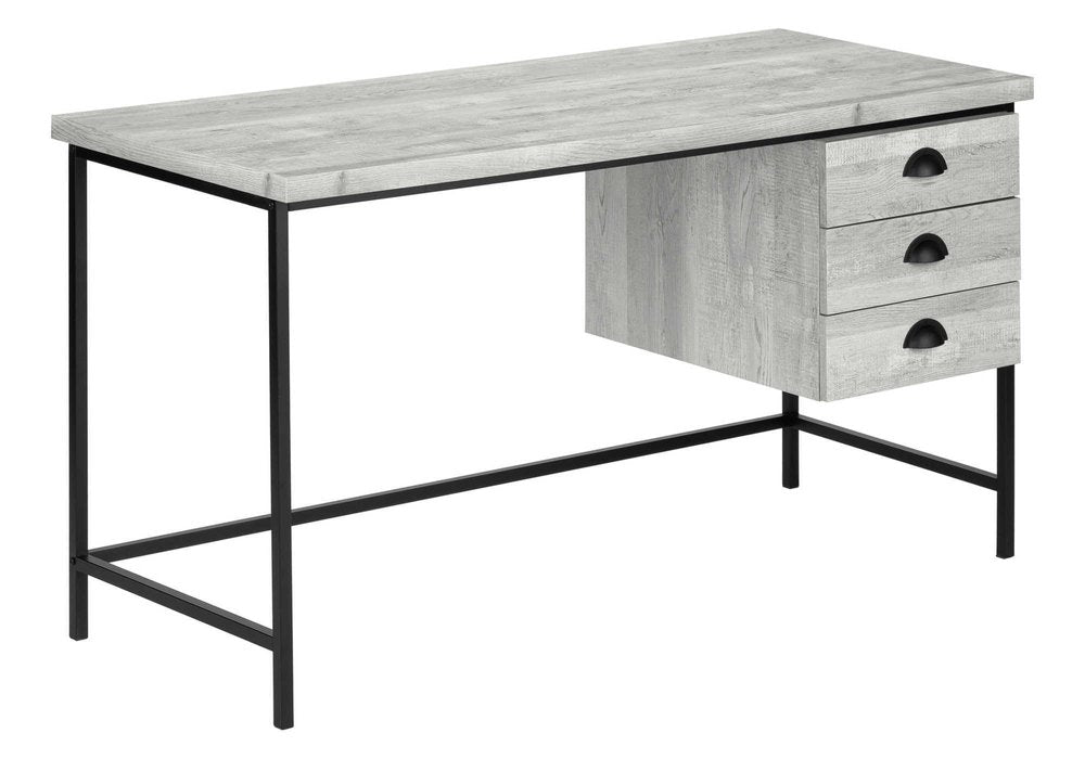 55" Gray and Black Computer Desk With Three Drawers