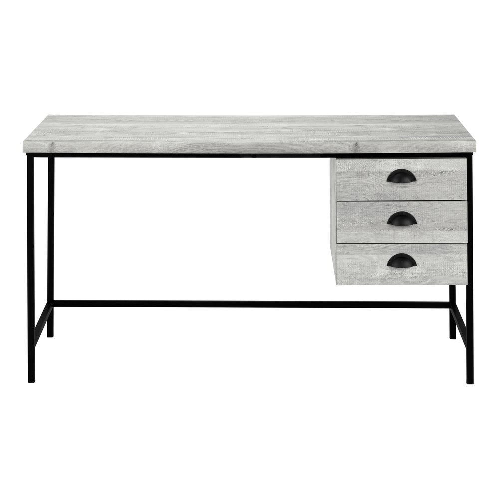 55" Gray and Black Computer Desk With Three Drawers