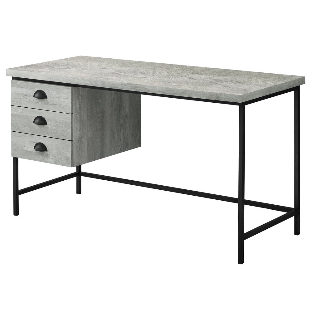 55" Gray and Black Computer Desk With Three Drawers