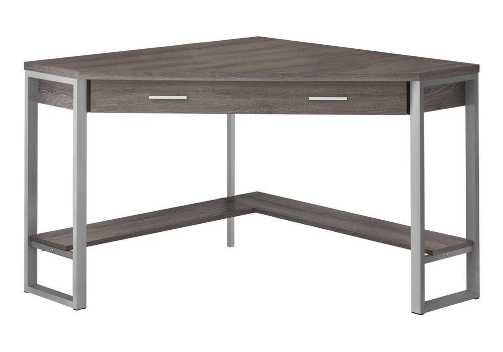 42" Dark Brown and Silver Corner Computer Desk
